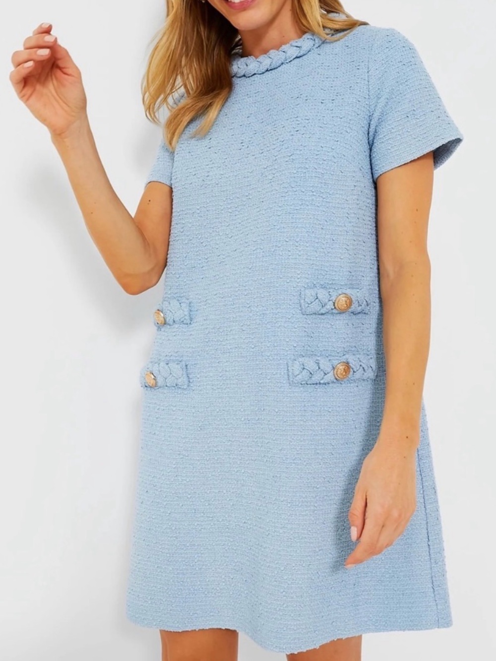 Tuckernuck Light Blue Jackie Tweed Shift Dress, XS